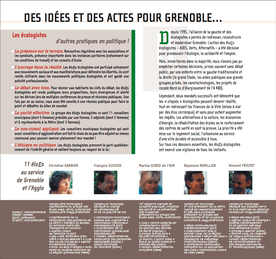Bilan des &eacute;luEs &eacute;cologistes ADES-Verts-Alternatifs